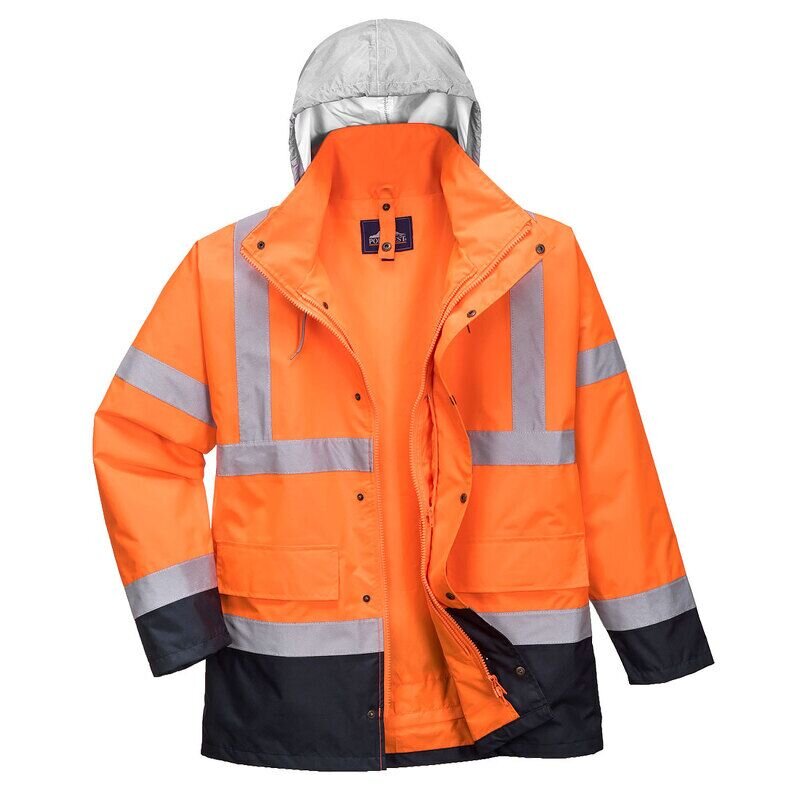 Portwest Hi-Vis 4-in-1 Contrast Traffic Jacket (Orange/Navy / XXXL / Regular Fit)
