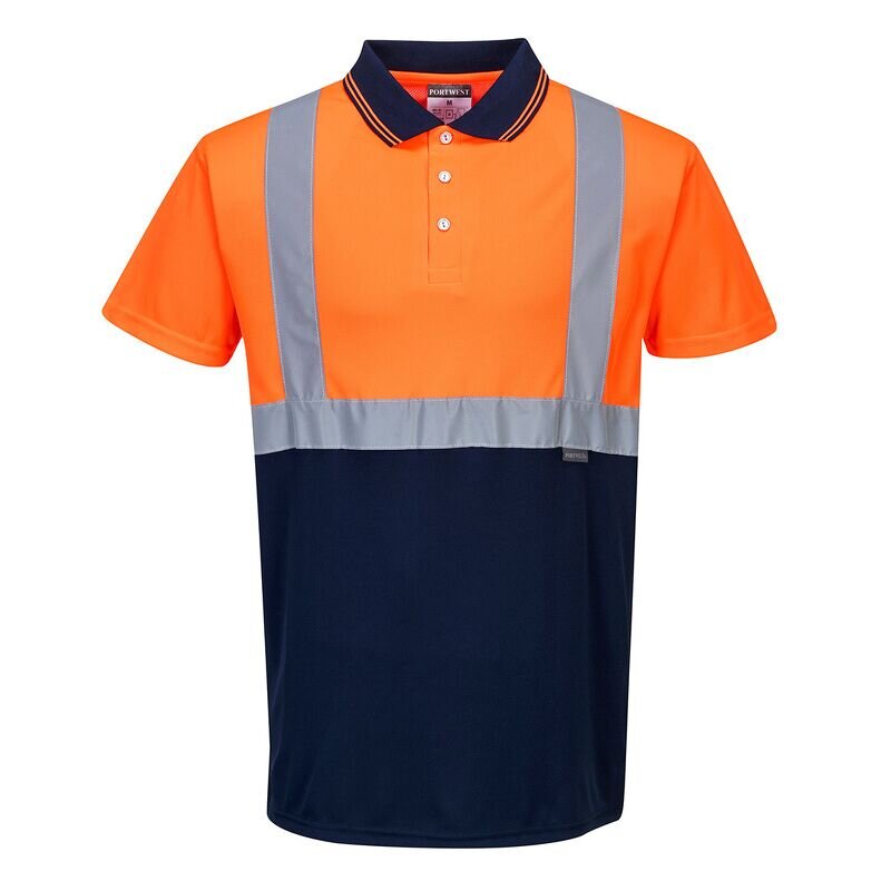 Portwest Hi-Vis Contrast Short Sleeved Polo Shirt (Orange/Navy / M / Regular Fit)