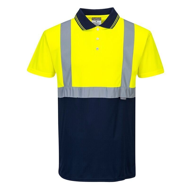 Portwest Hi-Vis Contrast Short Sleeved Polo Shirt (Yellow/Navy / M / Regular Fit)