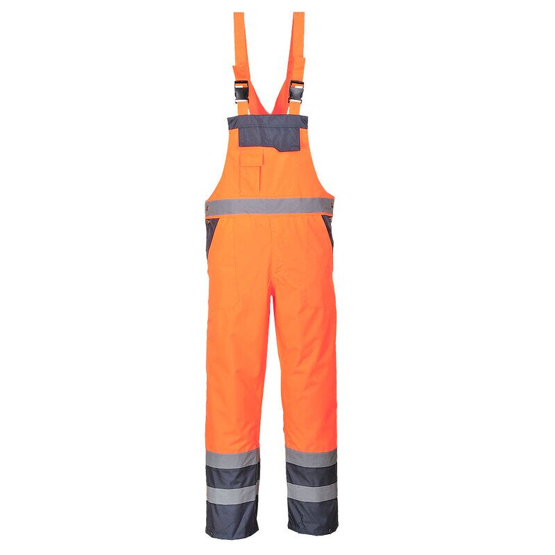 Portwest Hi-Vis Breathable Contrast Rain Bib and Brace (Orange/Navy / S / Regular Fit)