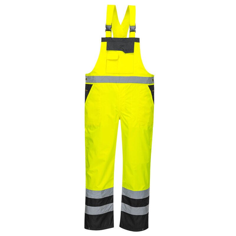 Portwest Hi-Vis Breathable Contrast Rain Bib and Brace (Yellow/Black / 4XL / Regular Fit)