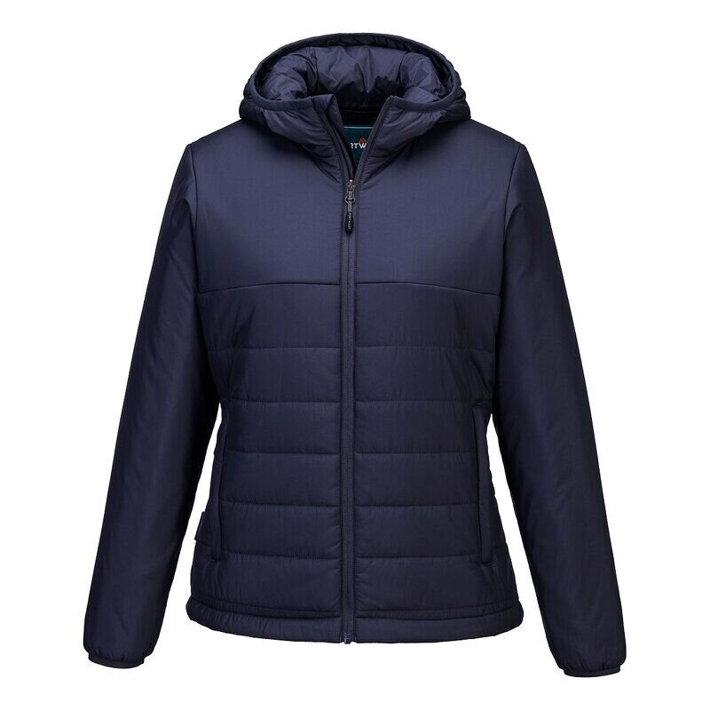 Portwest Professional Womens Hooded Insulated Baffle Jacket (Navy / L / Regular Fit)