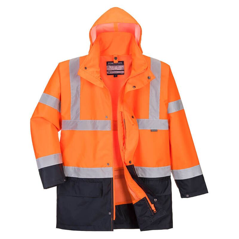 Portwest Hi-Vis 5-in-1 Contrast Essential Jacket (Orange/Navy / S / Regular Fit)