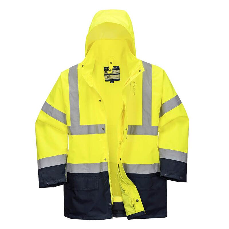 Portwest Hi-Vis 5-in-1 Contrast Essential Jacket (Yellow/Navy / XXXL / Regular Fit)