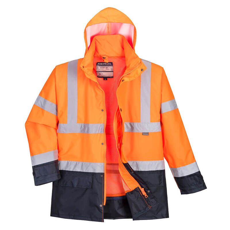 Portwest Hi-Vis 5-in-1 Contrast Executive Jacket (Orange/Navy / M / Regular Fit)