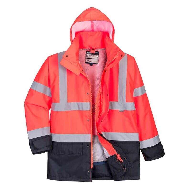 Portwest Hi-Vis 5-in-1 Contrast Executive Jacket (Red/Navy / S / Regular Fit)