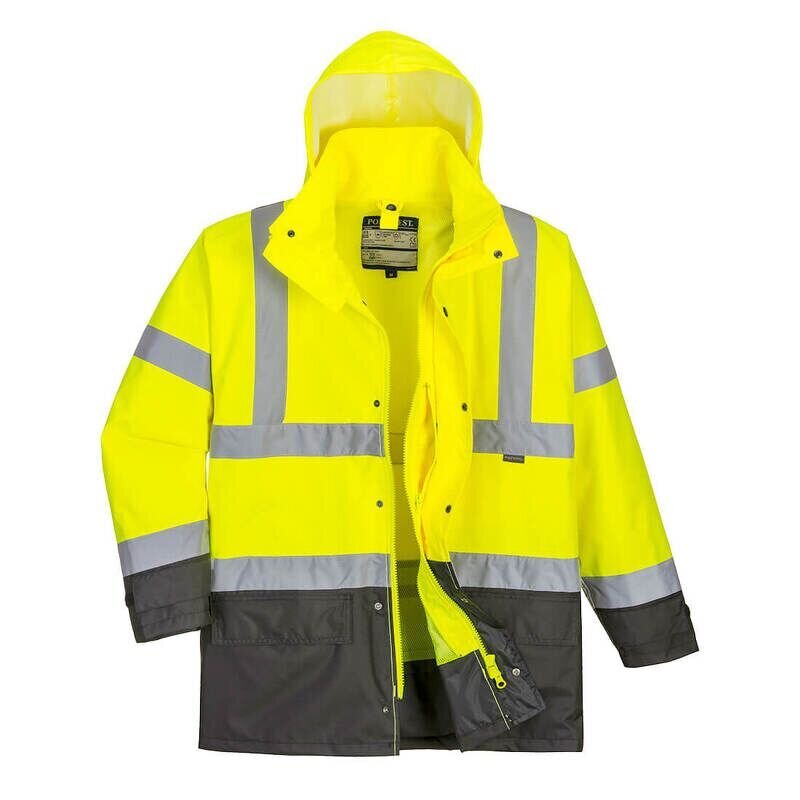 Portwest Hi-Vis 5-in-1 Contrast Executive Jacket (Yellow/Grey / S / Regular Fit)