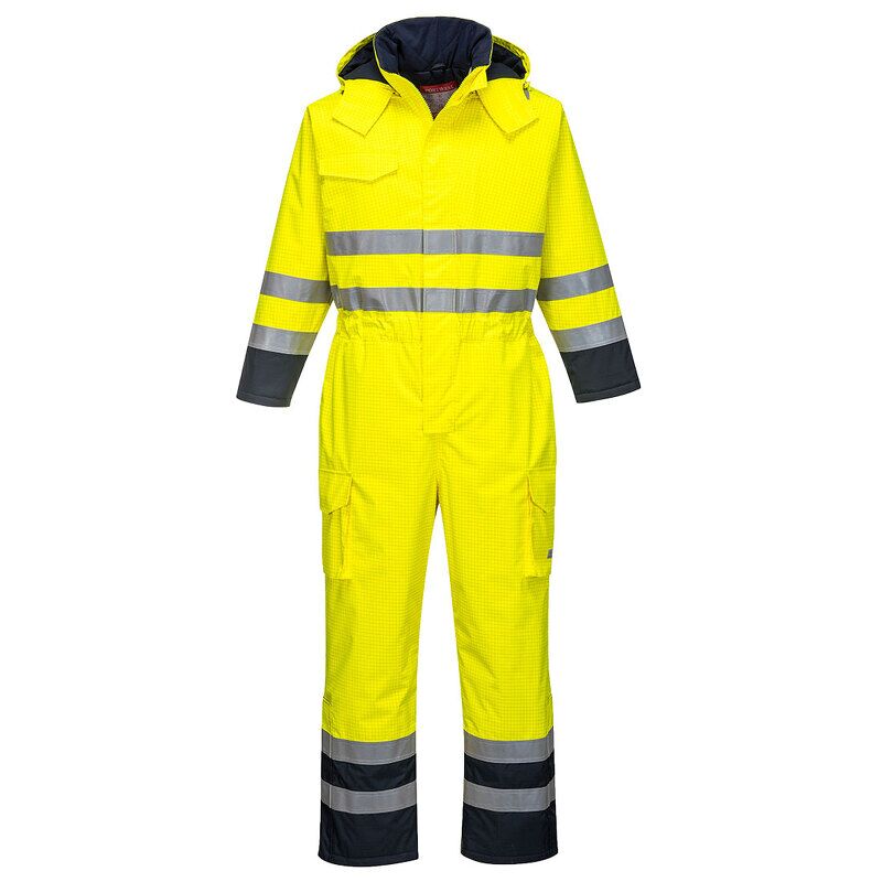Portwest Bizflame Rain Hi-Vis Multi Coverall (Yellow/Navy / M / Regular Fit)