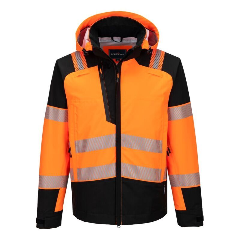 Portwest PW3 Hi-Vis 3 Layer Rain Jacket (Orange/Black / L / Regular Fit)