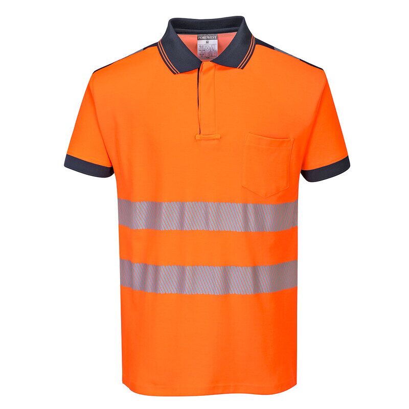 Portwest PW3 Hi-Vis Cotton Comfort Short Sleeved Polo Shirt (Orange/Navy / 4XL / Regular Fit)