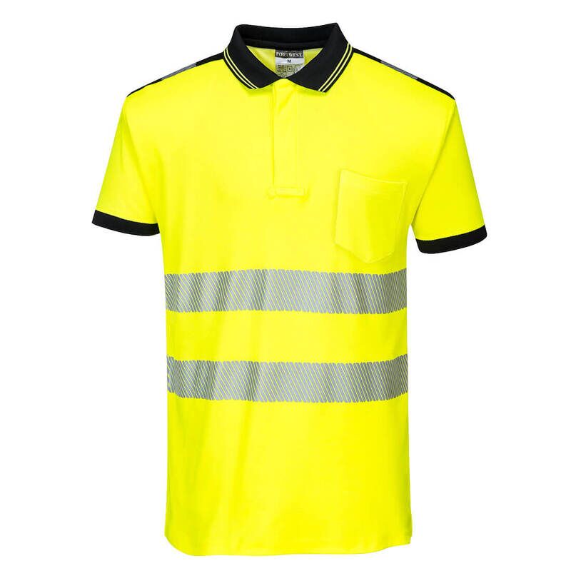 Portwest PW3 Hi-Vis Cotton Comfort Short Sleeved Polo Shirt (Yellow/Black / 4XL / Regular Fit)