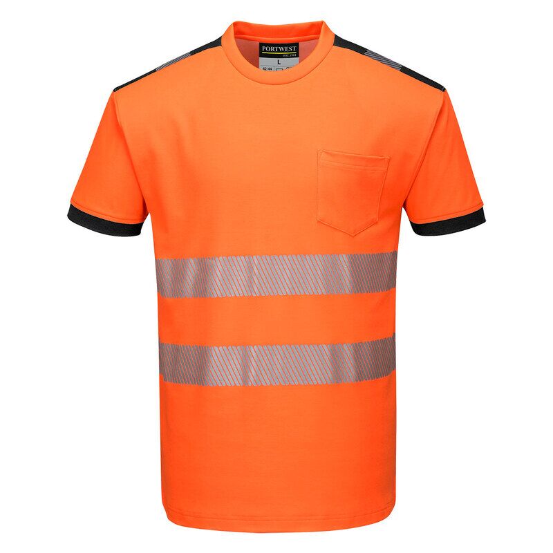 Portwest PW3 Hi-Vis Cotton Comfort Short Sleeved T-Shirt  (Orange/Black / L / Regular Fit)