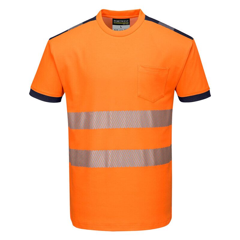 Portwest PW3 Hi-Vis Cotton Comfort Short Sleeved T-Shirt (Orange/Navy / XS / Regular Fit)