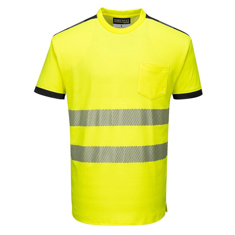 Portwest PW3 Hi-Vis Cotton Comfort Short Sleeved T-Shirt  (Yellow/Black / XXXL / Regular Fit)