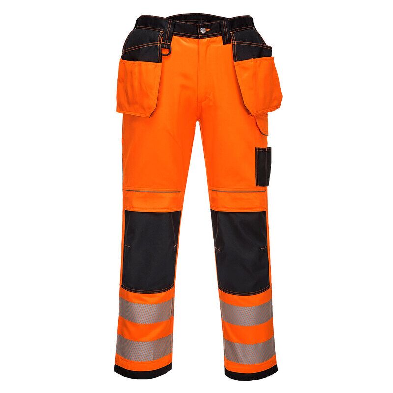 Portwest PW3 Hi-Vis Holster Pocket Work Trousers (Orange/Black Short / 30 / Short Fit)