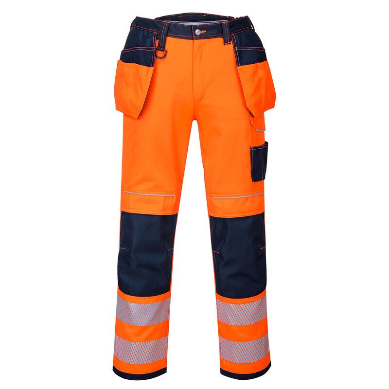 Portwest PW3 Hi-Vis Holster Pocket Work Trousers (Orange/Navy Short / 36 / Short Fit)