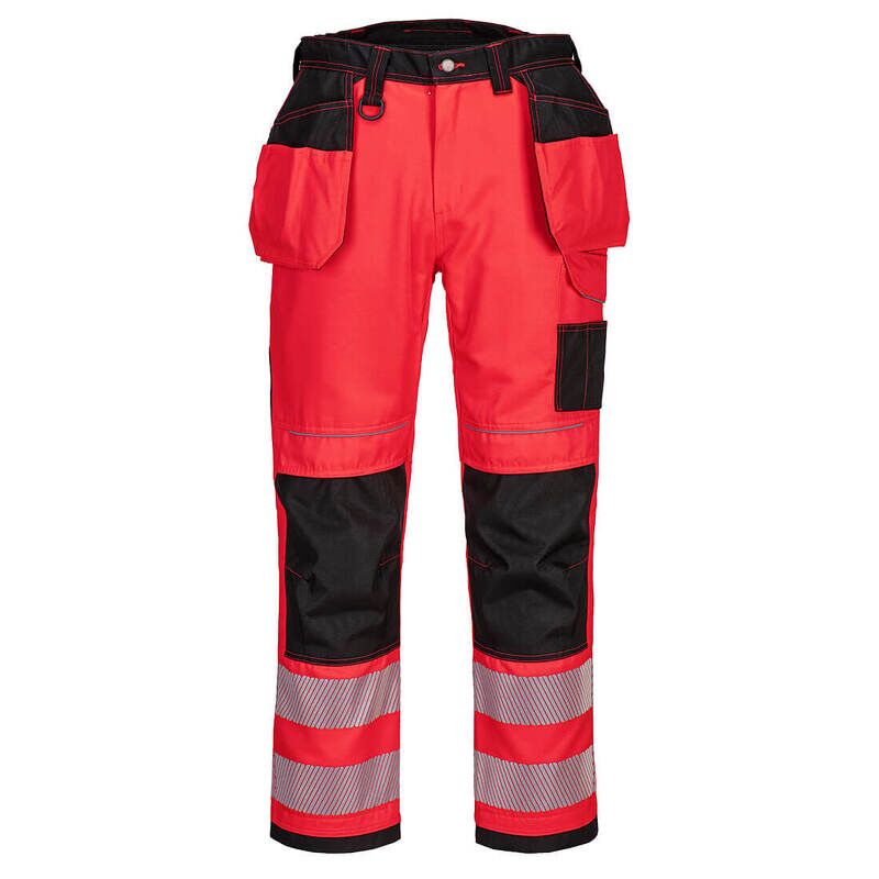 Portwest PW3 Hi-Vis Holster Pocket Work Trousers (Red/Black / 36 / Regular Fit)