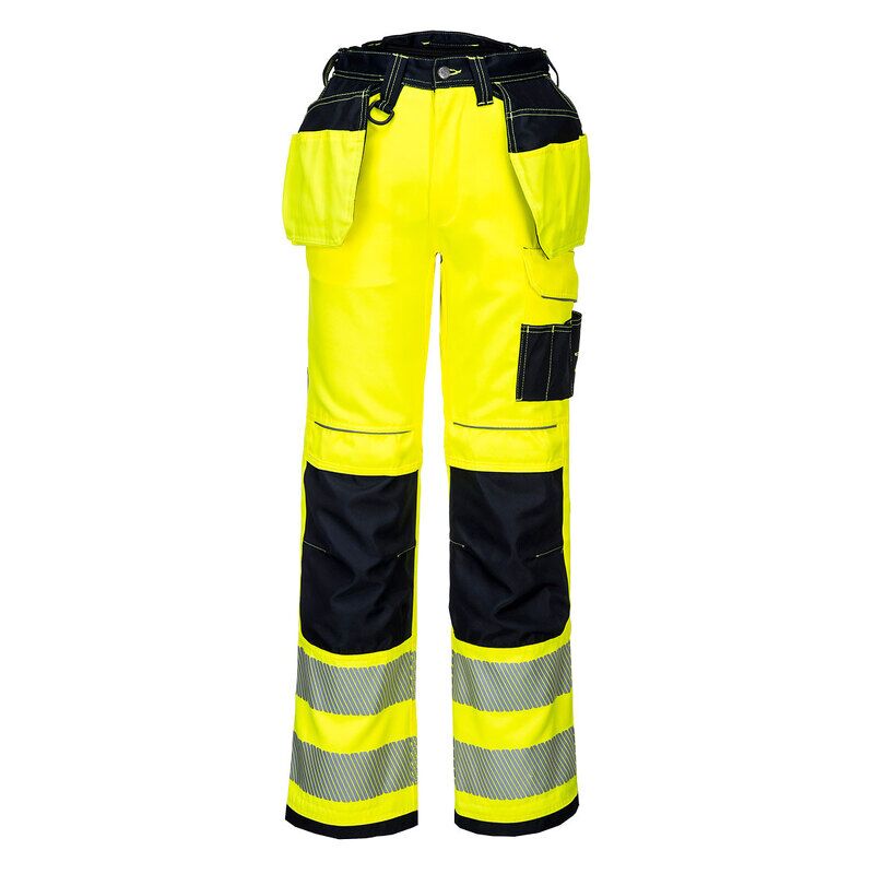 Portwest PW3 Hi-Vis Holster Pocket Work Trousers (Yellow/Black / 48 / Regular Fit)