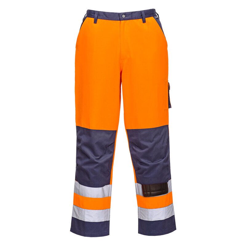 Portwest Lyon Hi-Vis Contrast Work Trousers (Orange/Navy / M / Regular Fit)