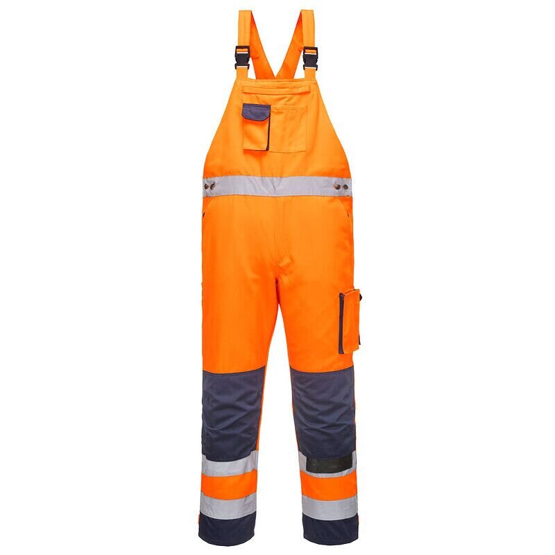Portwest Dijon Hi-Vis Contrast Work Bib and Brace (Orange/Navy / S / Regular Fit)