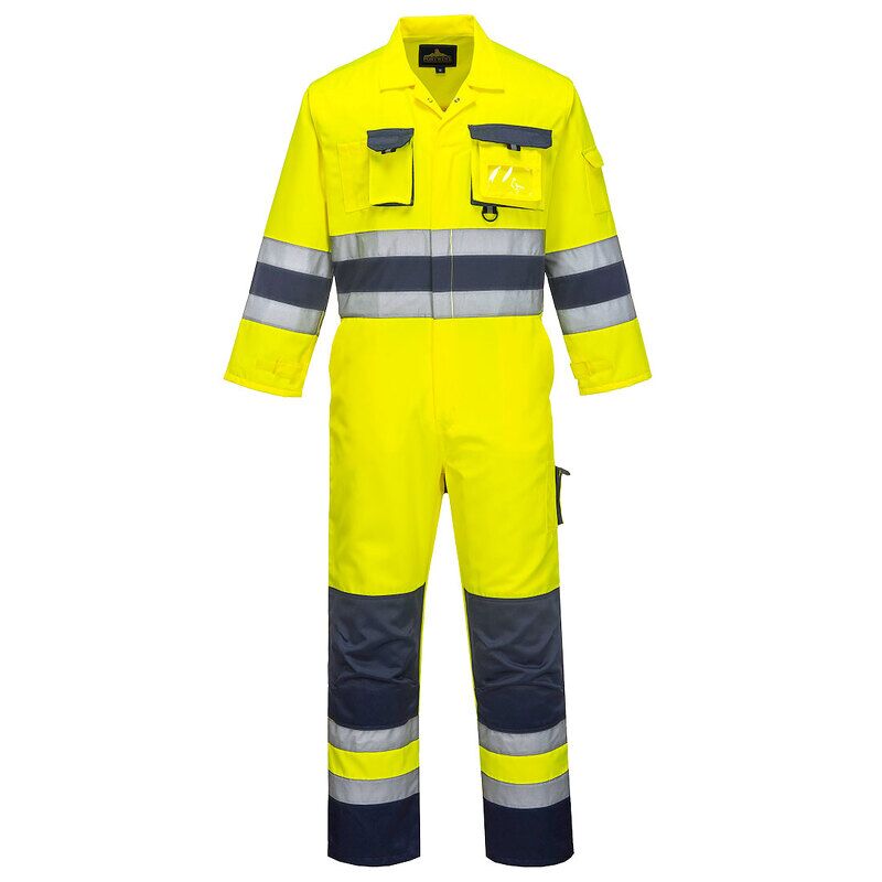 Portwest Nantes Hi-Vis Contrast Work Coverall (Yellow/Navy / M / R)