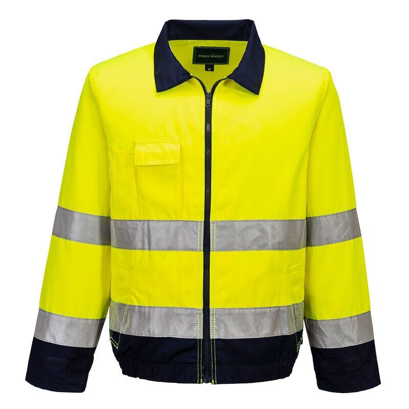Portwest Madrid Hi-Vis Contrast Bomber Jacket (Yellow/Navy / M / Regular Fit)
