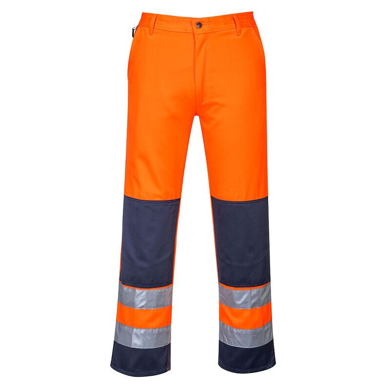 Portwest Seville Hi-Vis Contrast Work Trousers (Orange/Navy / XL / Regular Fit)